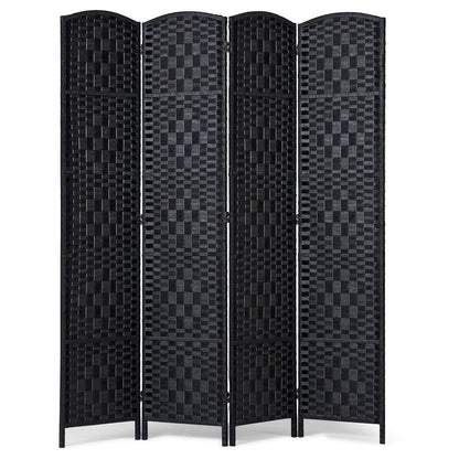 4 Panel Room Divider Handvävd Vikbar Sekretessskärm med gångjärn Svart