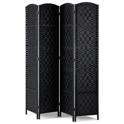 4 Panel Room Divider Handvävd Vikbar Sekretessskärm med gångjärn Svart