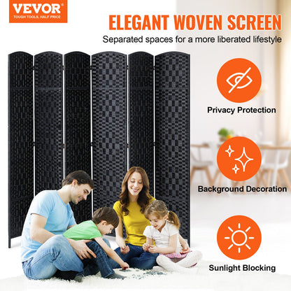 6 Panel Rumsavdelare Handvävd Vikbar Sekretessskärm med gångjärn Svart