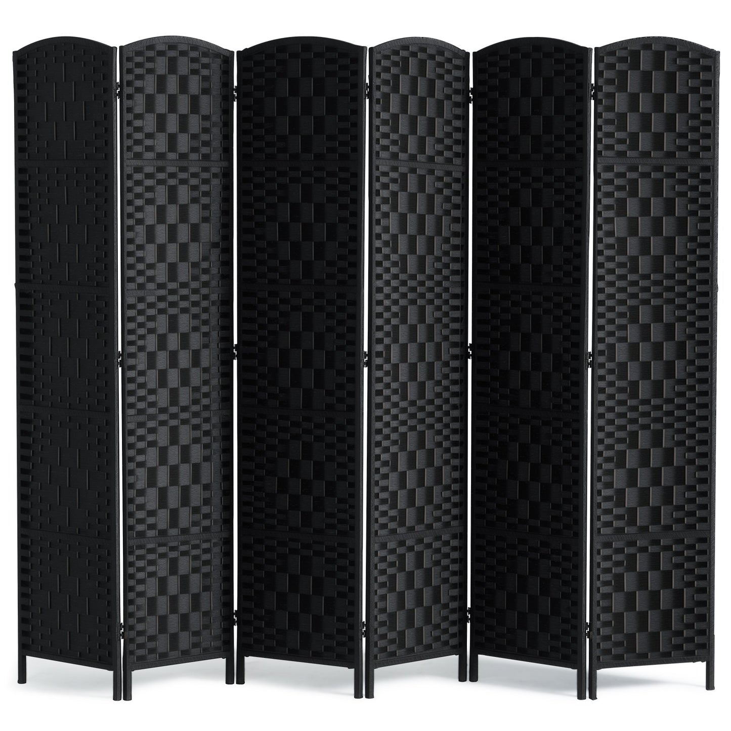 6 Panel Rumsavdelare Handvävd Vikbar Sekretessskärm med gångjärn Svart