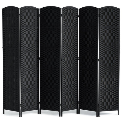 6 Panel Rumsavdelare Handvävd Vikbar Sekretessskärm med gångjärn Svart