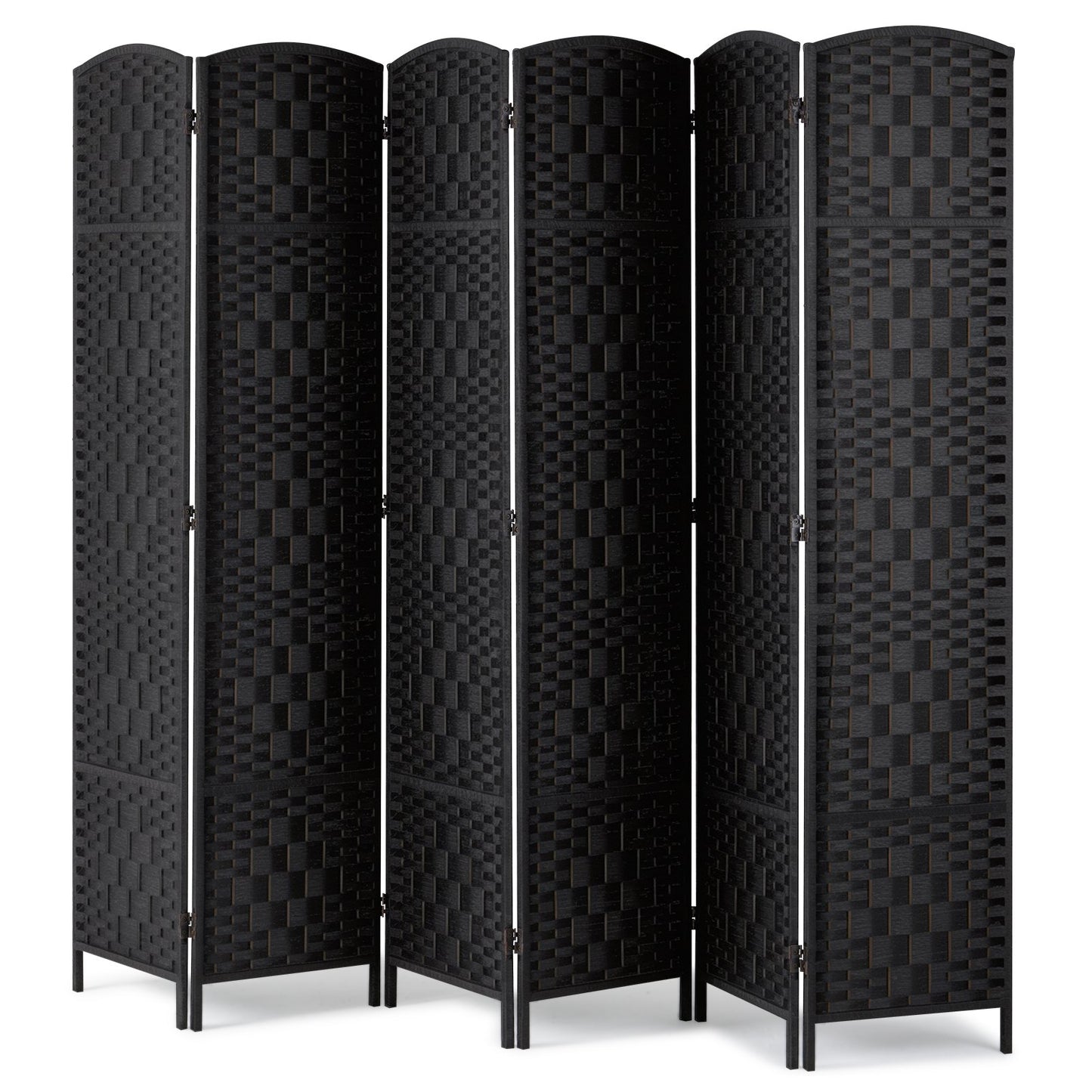 6 Panel Rumsavdelare Handvävd Vikbar Sekretessskärm med gångjärn Svart