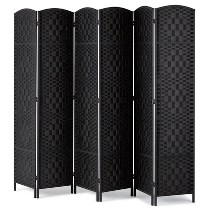 6 Panel Rumsavdelare Handvävd Vikbar Sekretessskärm med gångjärn Svart