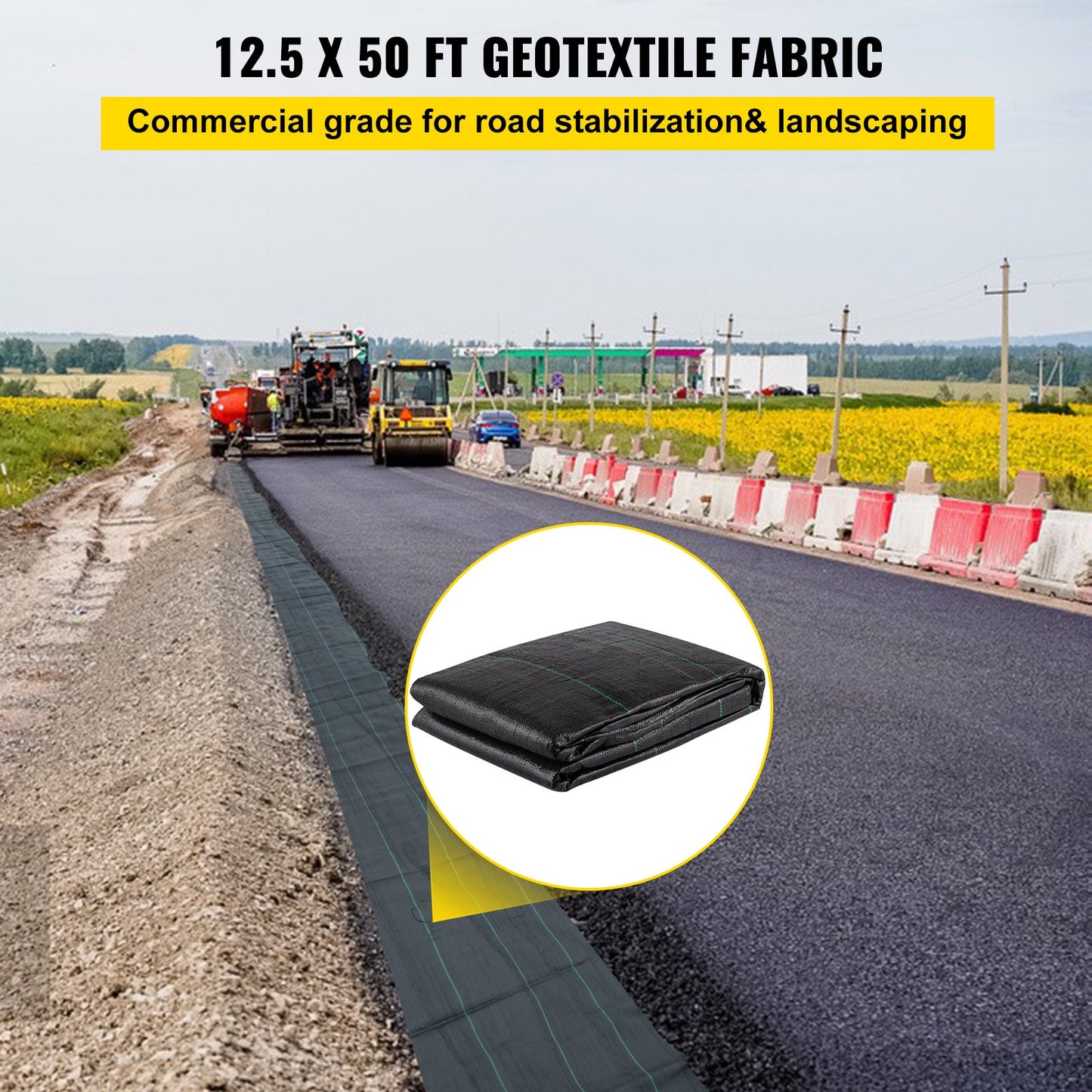 Geotextile Fabric Woven Driveway Fabric 12.5' x 50' Landscaping Fabric 3.5oz