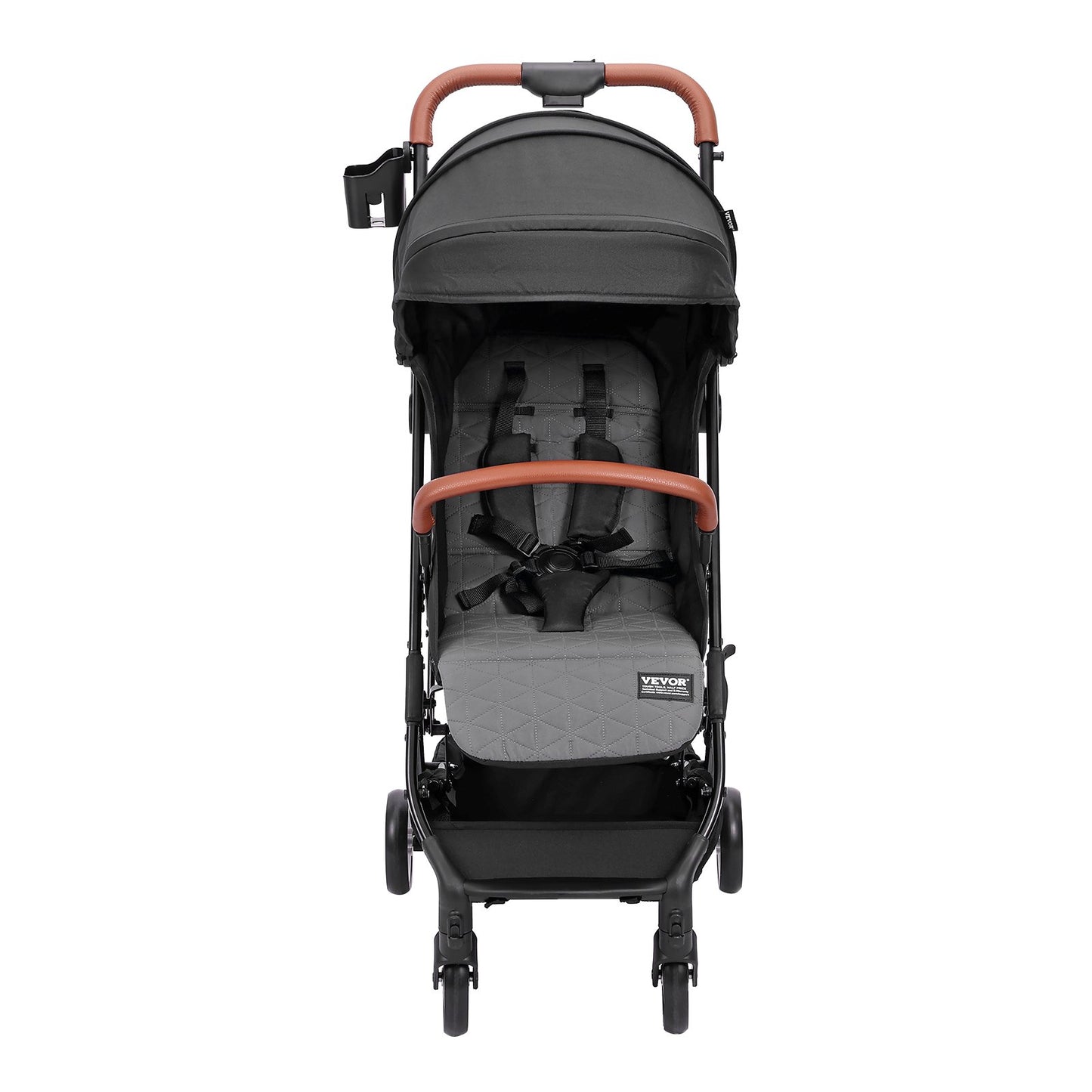 Standard-Kinderwagen, Kleinkinder-Kinderwagen mit 95°-175° verstellbarer Rückenlehne &amp; 0/90° verstellbarer Fußstütze &amp; Ein-Klick-Faltfunktion, Neugeborenen-Kinderwagen mit Getränkehalter und Tragetasche, Schwarz