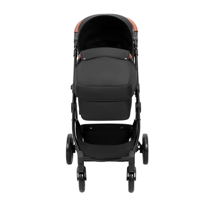 Standard-Kinderwagen, Kleinkinder-Kinderwagen mit Babywanne, verstellbarer Rückenlehne für den 3. Gang und klappbarem und umkehrbarem Sitz, Kinderwagen für Neugeborene aus Karbonstahl mit Beinschutz und Netz, Schwarz