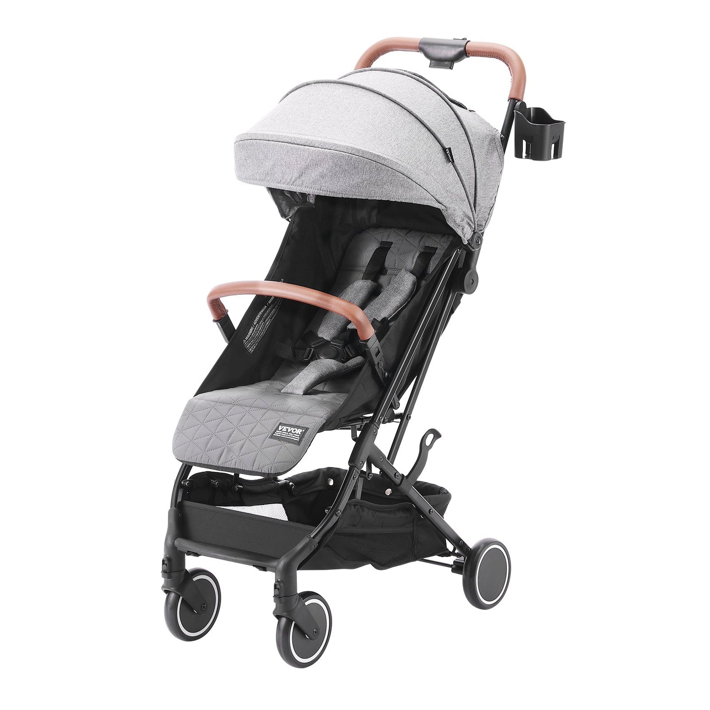 Standard Spädbarnsvagn, Småbarnsvagn med 95°-175° Justerbart ryggstöd & & 0/90° Justerbart Fotstöd & One-Click Folding, Newborn Barnvagn med Mugghållare och Bärväska, Mörkgrå