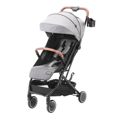 Standard Spädbarnsvagn, Småbarnsvagn med 95°-175° Justerbart ryggstöd & & 0/90° Justerbart Fotstöd & One-Click Folding, Newborn Barnvagn med Mugghållare och Bärväska, Mörkgrå
