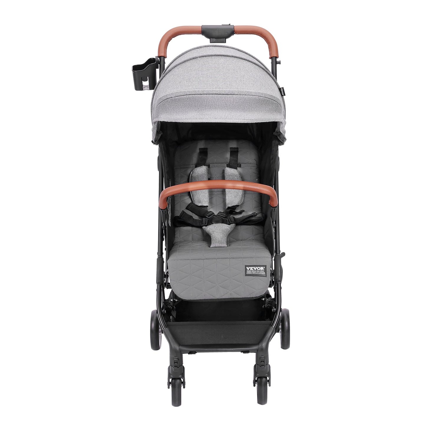 Standard Spädbarnsvagn, Småbarnsvagn med 95°-175° Justerbart ryggstöd & & 0/90° Justerbart Fotstöd & One-Click Folding, Newborn Barnvagn med Mugghållare och Bärväska, Mörkgrå