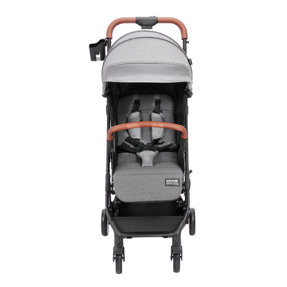 Standard Spädbarnsvagn, Småbarnsvagn med 95°-175° Justerbart ryggstöd & & 0/90° Justerbart Fotstöd & One-Click Folding, Newborn Barnvagn med Mugghållare och Bärväska, Mörkgrå