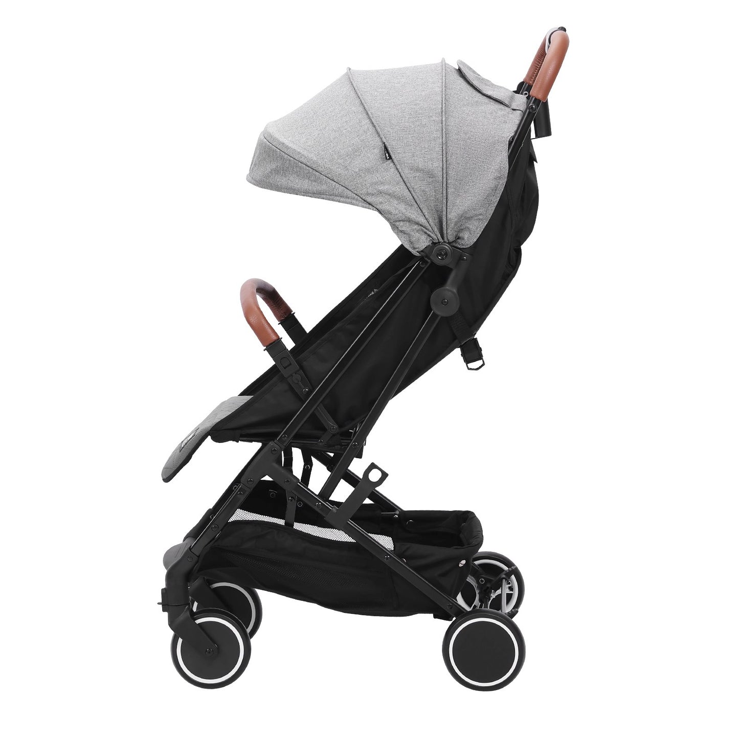 Standard Spädbarnsvagn, Småbarnsvagn med 95°-175° Justerbart ryggstöd & & 0/90° Justerbart Fotstöd & One-Click Folding, Newborn Barnvagn med Mugghållare och Bärväska, Mörkgrå