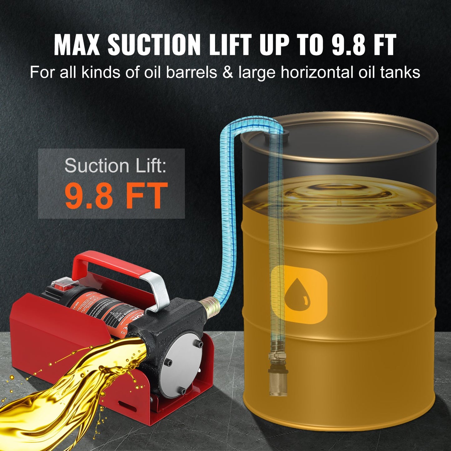 Kraftstoff-Transferpumpe, 12 V DC, 10 GPM, 26,2 ft Hub, tragbares elektrisches Diesel-Transferpumpen-Kit mit automatischer Abschaltdüse, Förder- und Saugschlauch für Diesel, Kerosin, Transformatoröl