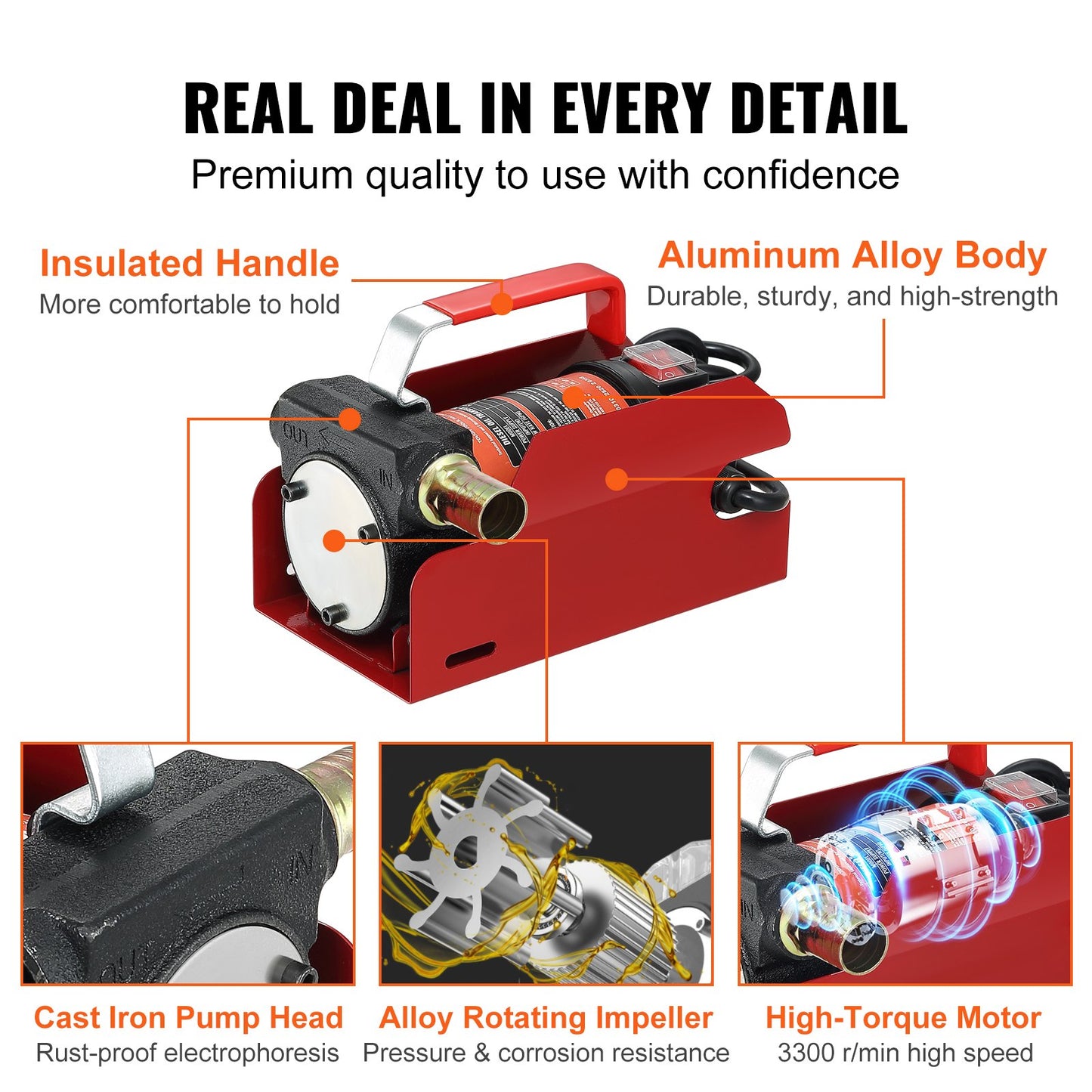 Kraftstoff-Transferpumpe, 12 V DC, 10 GPM, 26,2 ft Hub, tragbares elektrisches Diesel-Transferpumpen-Kit mit automatischer Abschaltdüse, Förder- und Saugschlauch für Diesel, Kerosin, Transformatoröl
