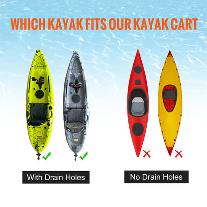 Heavy Duty Kayak Trailer, 280lbs Load Capacity, Detachable Canoe Trailer Cart with 10'' Solid Tires, Adjustable Width &amp; Top Foam Guard, for Kayaks with Drain Holes of 2.54mm and Above