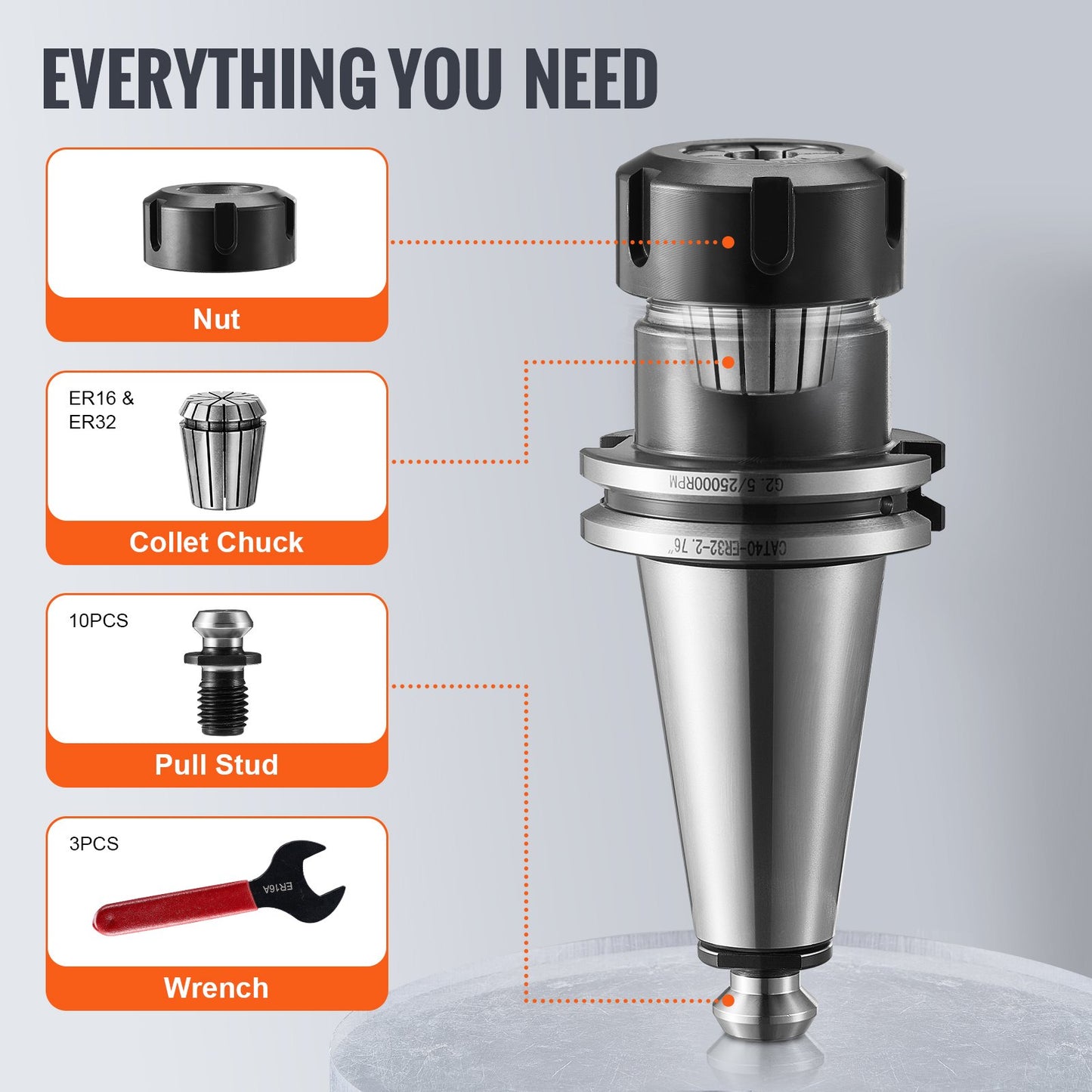 CAT40 Collet Holder ER 16/32 Collet Set, 35 pcs, SLN FMB ER16/32 APU Tool Holder Spring Steel Collet Chucks with 10 Draw Bolts and 3 Wrenches, for Milling Machine Drill Presses Drilling Machine