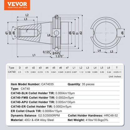 CAT40 Collet Holder ER 16/32 Collet Set, 35 pcs, SLN FMB ER16/32 APU Tool Holder Spring Steel Collet Chucks with 10 Draw Bolts and 3 Wrenches, for Milling Machine Drill Presses Drilling Machine