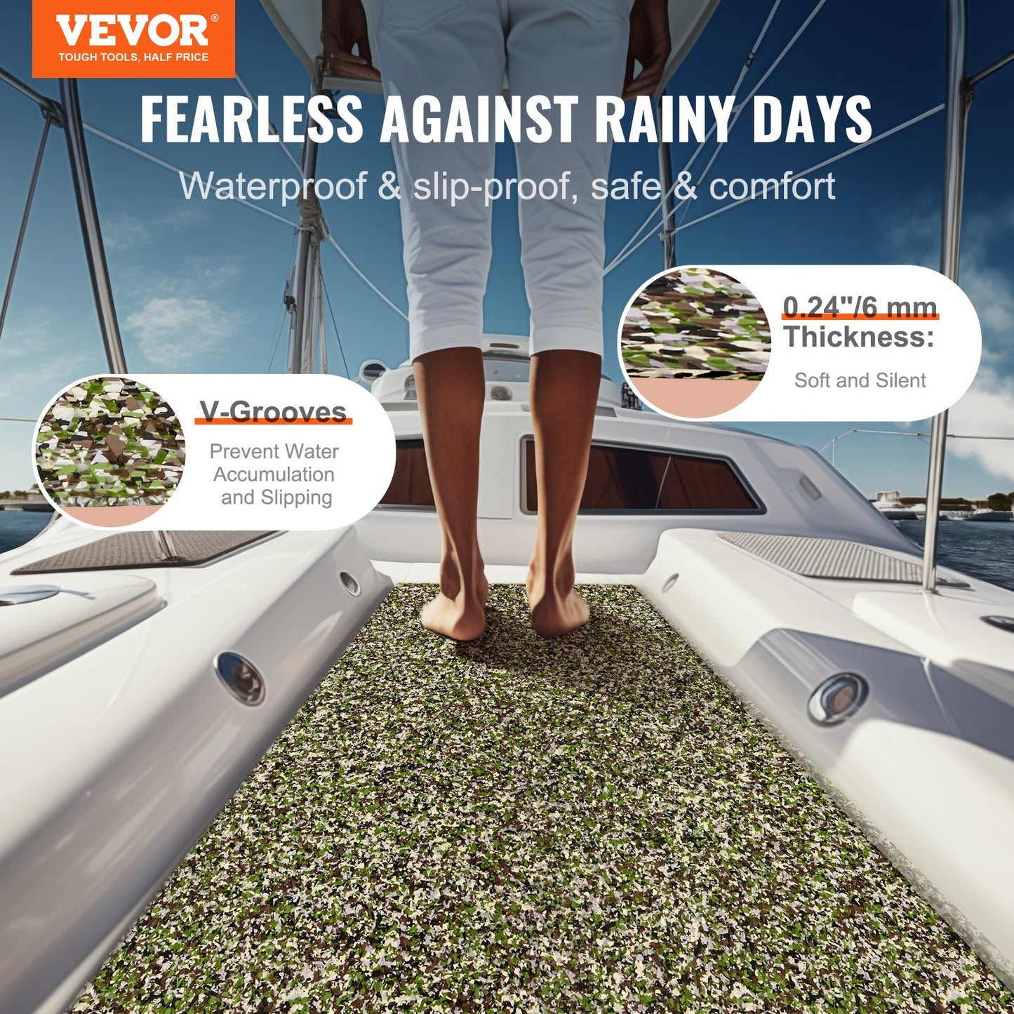 Boat Flooring, EVA Foam Boat Decking 94,5" x 23,6", halkfritt självhäftande golv, 31,1sq.ft 2 rullar marin matta för båtar, yacht, ponton, kajaktäck