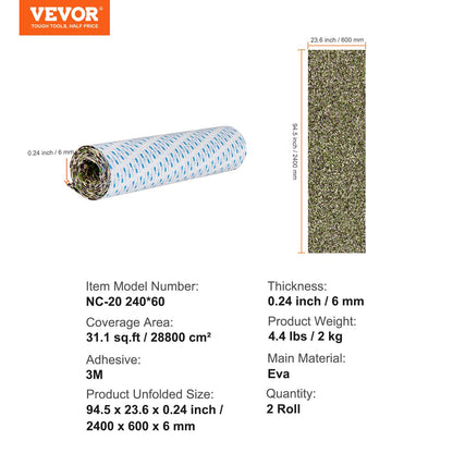 Boat Flooring, EVA Foam Boat Decking 94,5" x 23,6", halkfritt självhäftande golv, 31,1sq.ft 2 rullar marin matta för båtar, yacht, ponton, kajaktäck