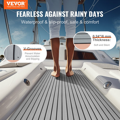 Boat Flooring, EVA Foam Boat Decking 94,5" x 45,7", halkfritt självhäftande golv, 29,9 kvm marinmatta för båtar, yacht, ponton, kajaktäck
