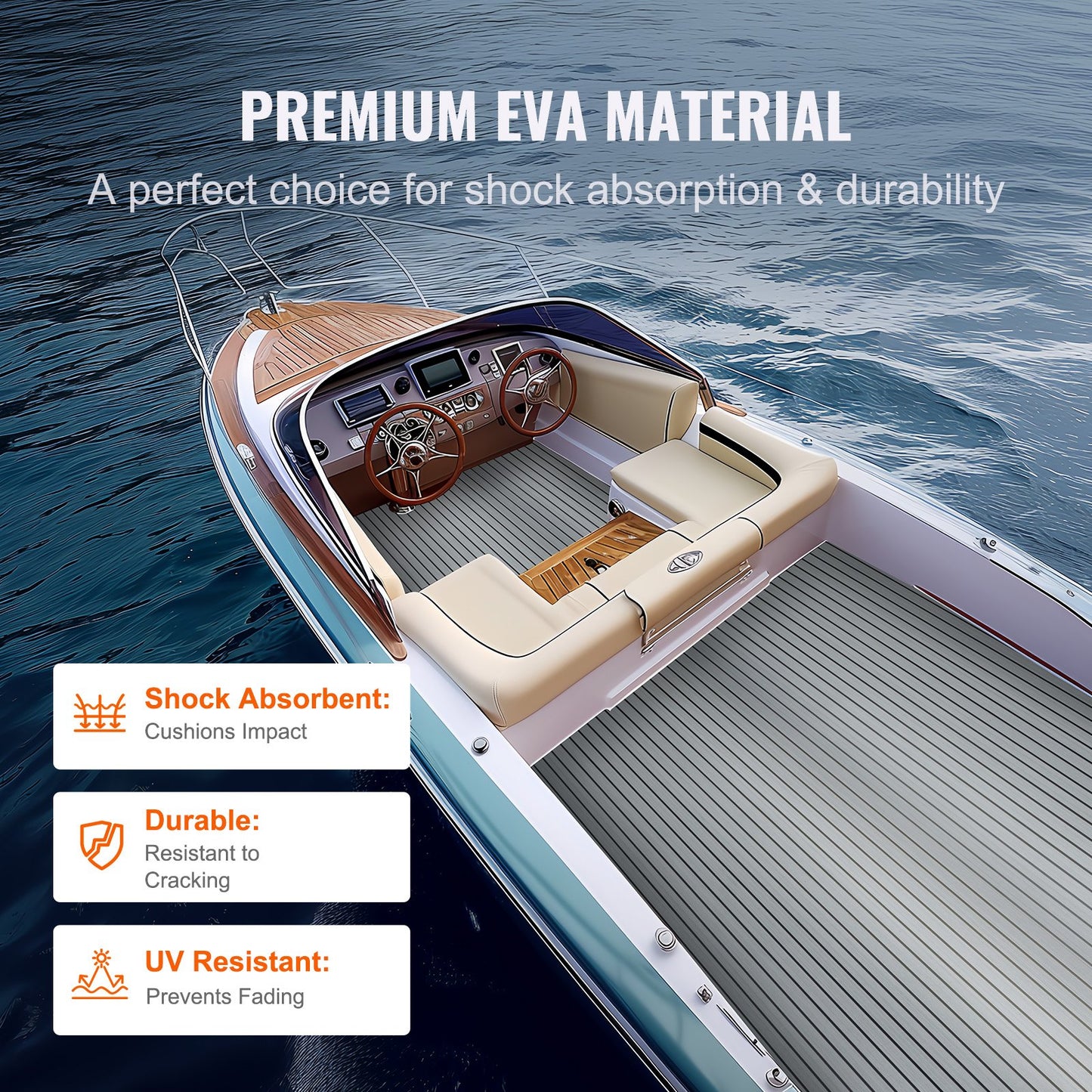 Boat Flooring, EVA Foam Boat Decking 94,5" x 45,7", halkfritt självhäftande golv, 29,9 kvm marinmatta för båtar, yacht, ponton, kajaktäck