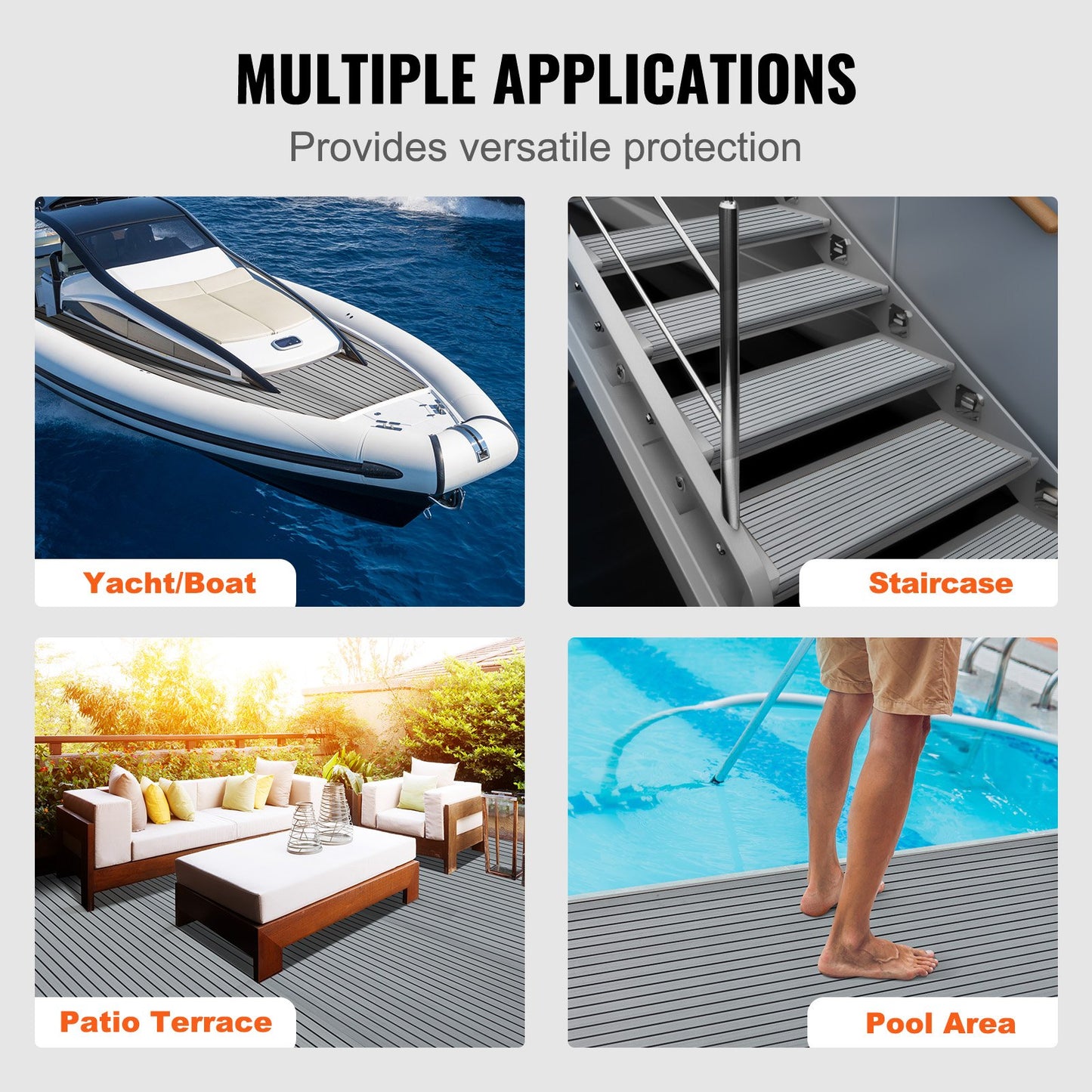 Boat Flooring, EVA Foam Boat Decking 94,5" x 45,7", halkfritt självhäftande golv, 29,9 kvm marinmatta för båtar, yacht, ponton, kajaktäck