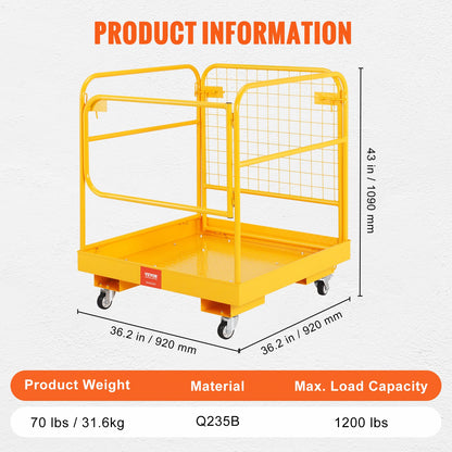 Sicherheitskäfig für Gabelstapler, Tragkraft 1200 lbs, 36 x 36 Zoll, faltbare Arbeitsplattform für Gabelstapler mit feststellbaren Schwenkrädern, Abflusslöchern und Antriebskette, bietet Platz für 1 bis 2 Erwachsene, perfekt für Arbeiten in der Luft