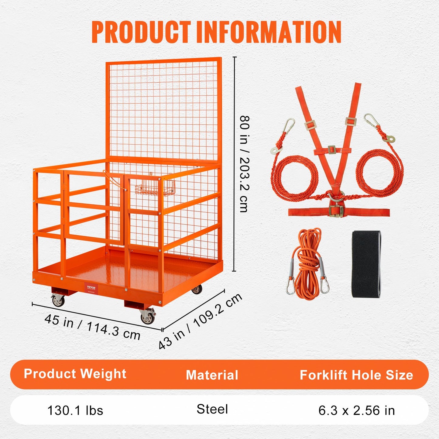 Sicherheitskäfig für Gabelstapler, Arbeitsplattform, 109,2 x 114,3 cm, 636,5 kg, mit Rädern für Luftfracht