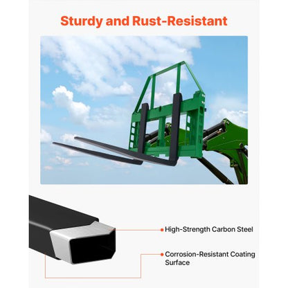 Kompaktlastarram, 1814 kg nominell lastkapacitet, 115 cm pallgaffelramfästen med 50,8 mm dragkrokfäste och spjuthylsor, passar för John Deere-lastare, snabbfäste, endast ram |  EU