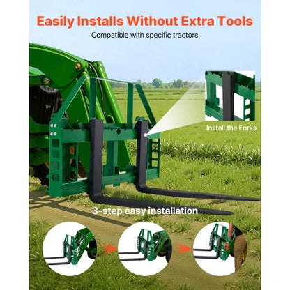 Kompaktlastade pallgafflar, 1814 kg nominell lastkapacitet, pallgaffelramfäste med 915 mm pallgafflar, 50,8 mm dragkroksfäste och spjuthylsor, passar för JD-traktorer |  EU