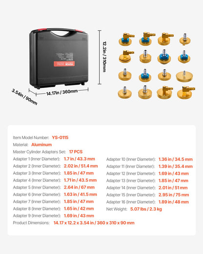 17 st Brake Master Bleeder Kit Brake Bleeder Adapter Set för de flesta fordon