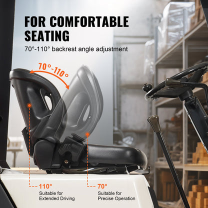 Universal forklift seat, tractor seat with adjustable back angle, micro switch and seat belt, wrap-around forklift seat for tractor loader excavator
