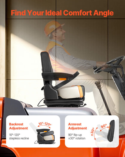 Universal gaffeltrucksäte Nedfällbar traktorfjädrad sits Justerbar rygg