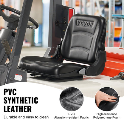 Universal Forklift Seat, Fold Down Tractor Seat with Adjustable Back Angle and Micro Switch, 6.3-13.4 Inch Extended Track Comfortable Forklift Seat for Tractor Loader Excavator