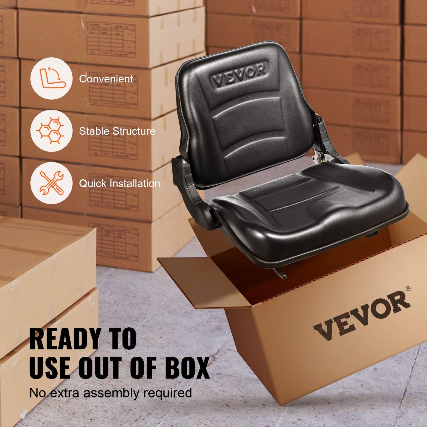 Universal Forklift Seat, Fold Down Tractor Seat with Adjustable Back Angle and Micro Switch, 6.3-13.4 Inch Extended Track Comfortable Forklift Seat for Tractor Loader Excavator