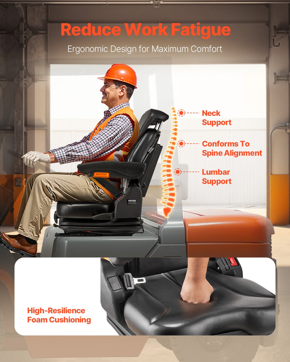 Forklift seat Folding tractor suspension seat Adjustable back and headrest