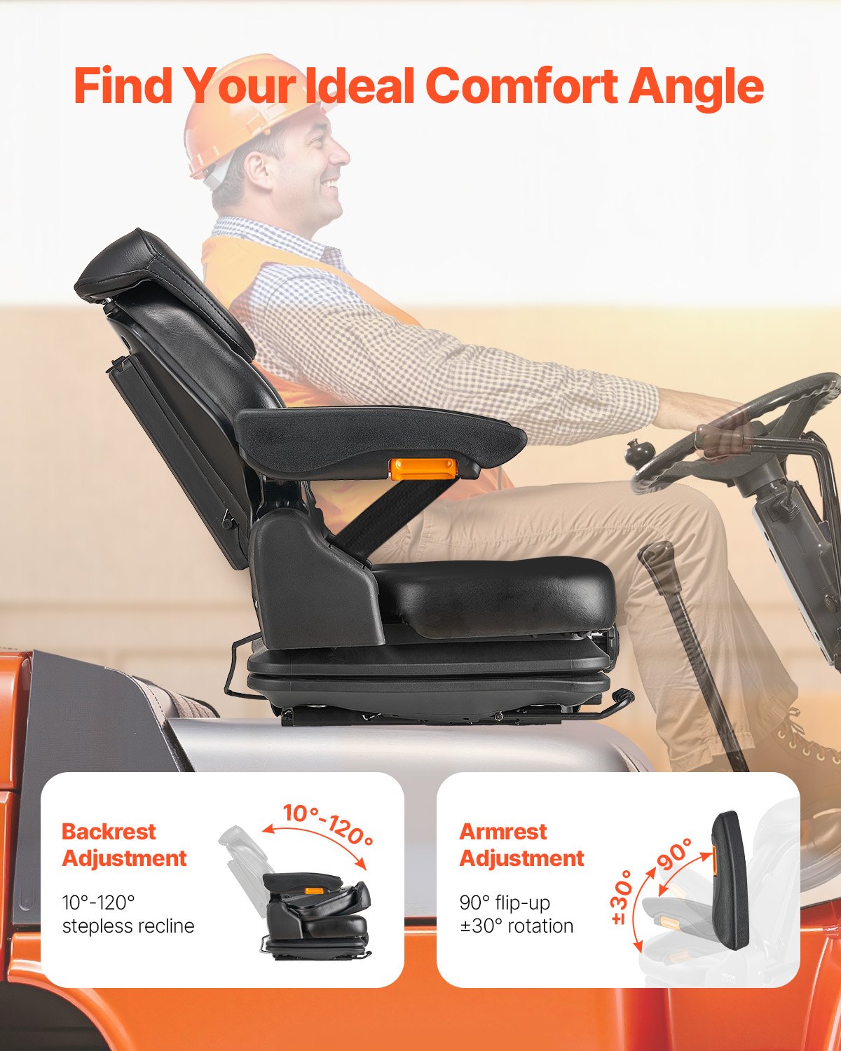 Forklift seat Folding tractor suspension seat Adjustable back and headrest