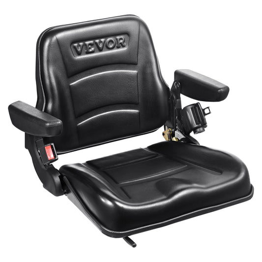 Universal Forklift Seat, Fold-Down Tractor Seat with Adjustable Back Angle, Micro Switch, Seat Belt and Armrest, 6.3-13.4 Inch Track Tractor Seat for Backhoe Loader Excavator