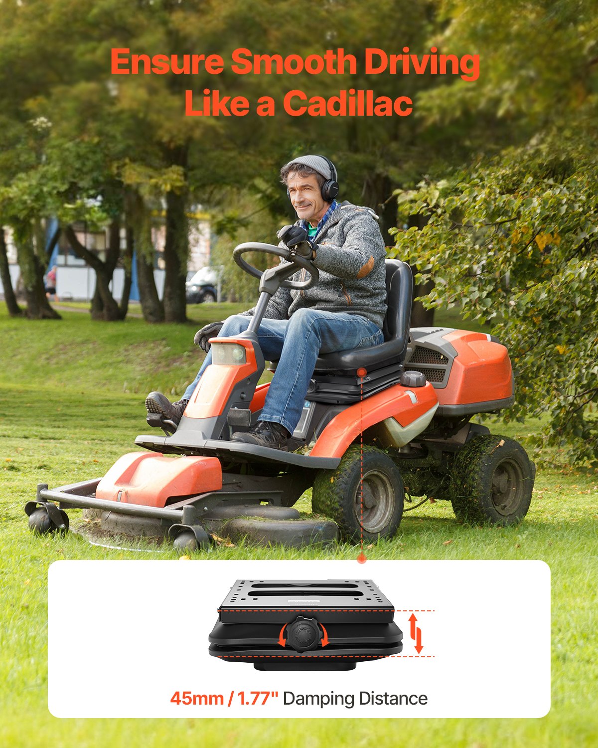 Seat suspension kit without slide track fits lawn mowers with forklift