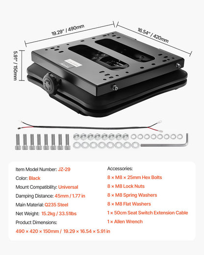 Seat suspension kit without slide track fits lawn mowers with forklift