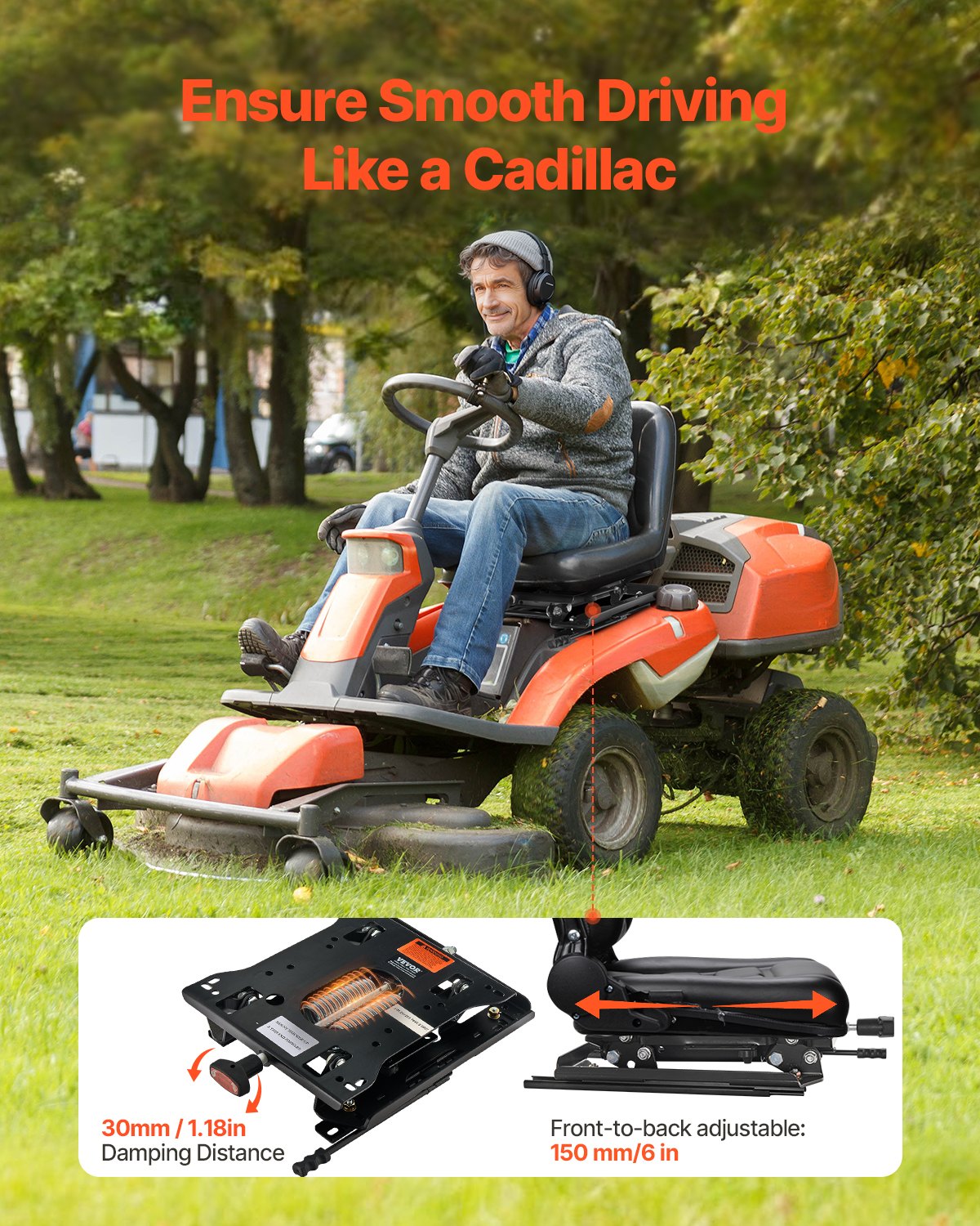 Universal sätesupphängningssats med skjutspår passar gräsklippartraktor