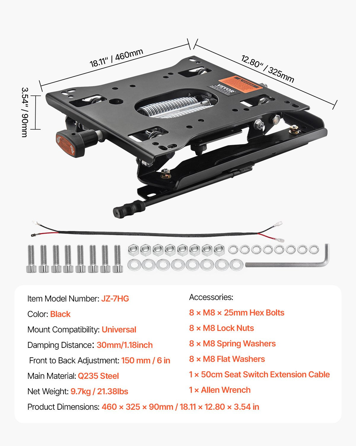 Universal sätesupphängningssats med skjutspår passar gräsklippartraktor