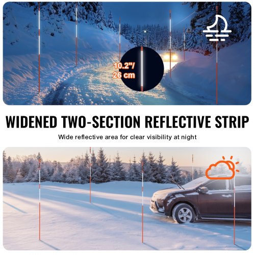 Driveway Markers, 100PCS 48 Inch, 0.31 Inch Diameter, Orange Fiberglass Poles Snow Pegs with Reflective Tape, 12" Steel Drill Bit and Protective Gloves for Parking Lots, Walkways Easy Visibility | EU