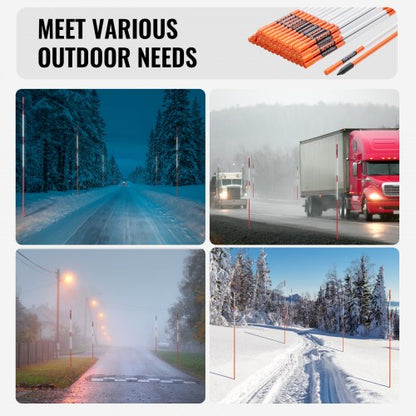 Driveway Markers, 100PCS 48 Inch, 0.31 Inch Diameter, Orange Fiberglass Poles Snow Pegs with Reflective Tape, 12" Steel Drill Bit and Protective Gloves for Parking Lots, Walkways Easy Visibility | EU