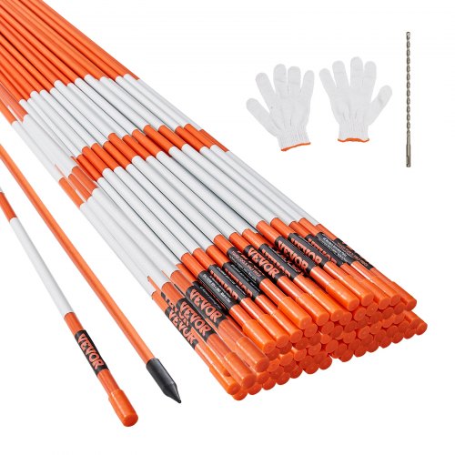uppfartsmarkörer, 100 STK 48 tum, 0,31 tum diameter, orange glasfiberstolpar snöstakar med reflekterande tejp, 12" stålborr och skyddshandskar för parkeringsplatser, gångbanor Enkel synlighet |  EU