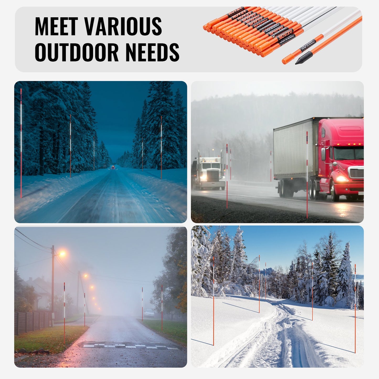 Uppfartsmarkörer, 30 st 48 tum, 0,31 tum diameter, orange glasfiberstolpar snöstakar med reflekterande tejp, 12" stålborr och skyddshandskar för parkeringsplatser, gångbanor Enkel synlighet