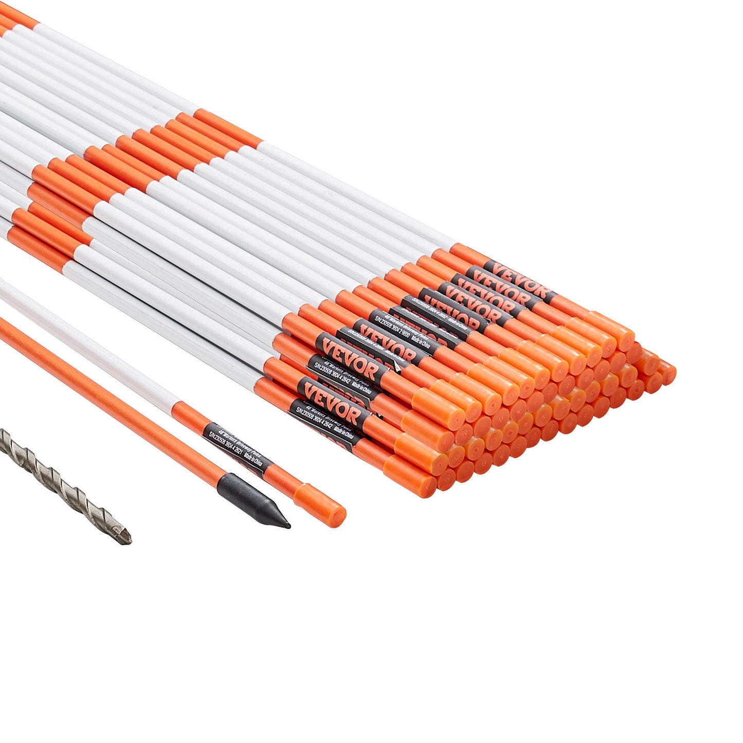 Driveway Markers, 50 PCS 48 Inch, 0.31 Inch Diameter, Orange Fiberglass Poles Snow Pegs with Reflective Tape, 12" Steel Drill Bit and Protective Gloves for Parking Lots, Walkways Easy Visibility