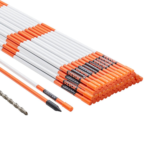 Driveway Markers, 50 PCS 48 Inch, 0.31 Inch Diameter, Orange Fiberglass Poles Snow Pegs with Reflective Tape, 12" Steel Drill Bit and Protective Gloves for Parking Lots, Walkways Easy Visibility