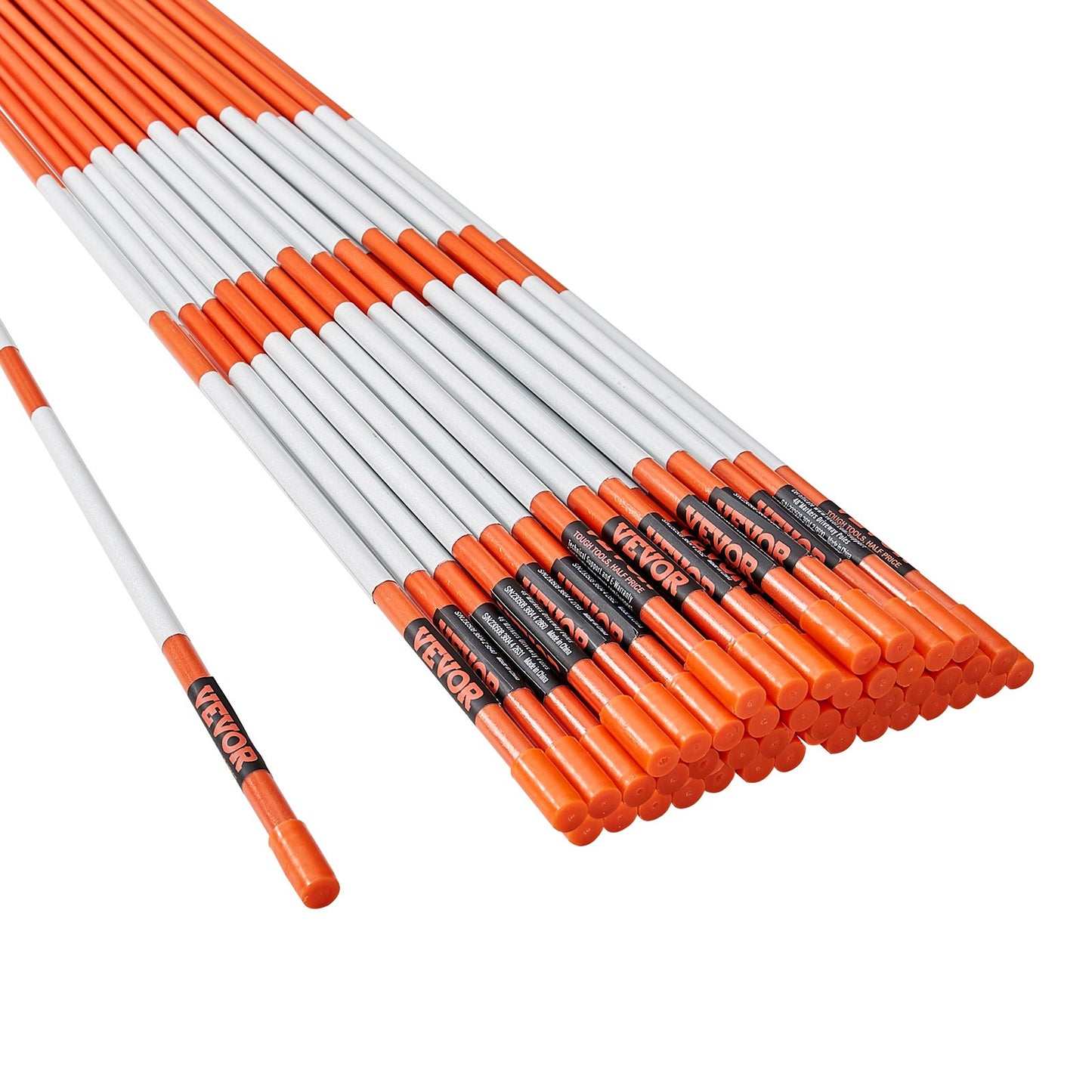 Driveway Markers, 50 PCS 48 Inch, 0.31 Inch Diameter, Orange Fiberglass Poles Snow Pegs with Reflective Tape, 12" Steel Drill Bit and Protective Gloves for Parking Lots, Walkways Easy Visibility