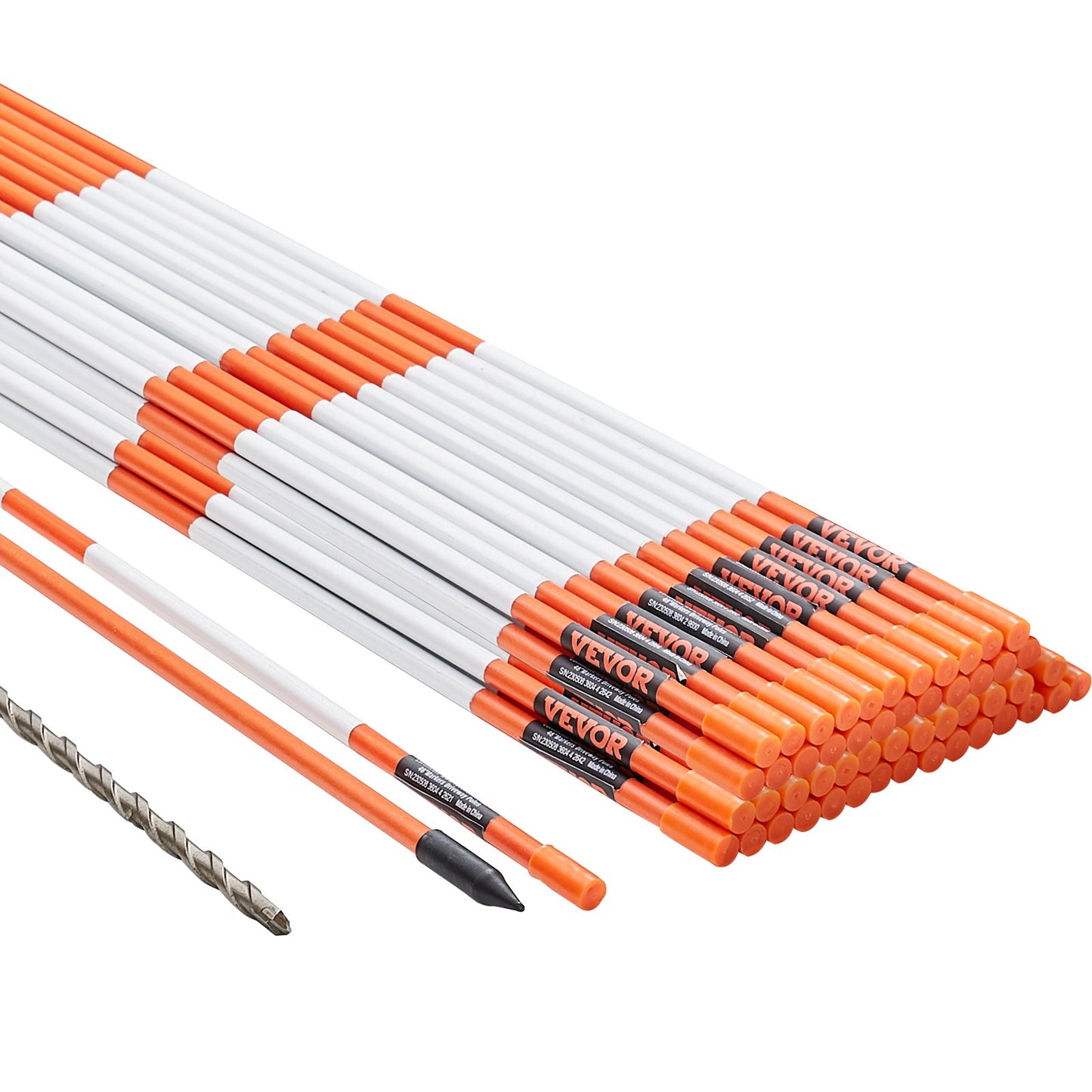 Driveway Markers, 50 PCS 48 Inch, 0.31 Inch Diameter, Orange Fiberglass Poles Snow Pegs with Reflective Tape, 12" Steel Drill Bit and Protective Gloves for Parking Lots, Walkways Easy Visibility