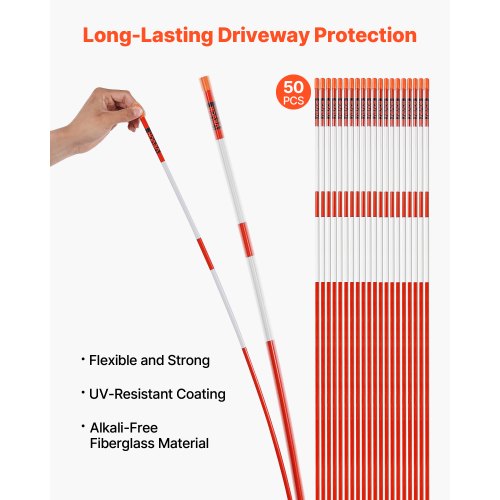 50 pcs. reflective driveway markers 5/16" diameter 60 inch snow pegs reflectors